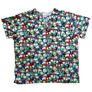 Peaches Christmas Penguins Scrub Top Large Holiday Shirt Nurse Dr MA Dentist
